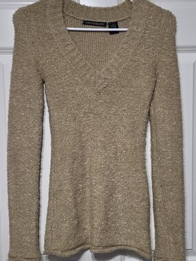 Vintage Tomfoolery Women's V-Neck Sweater — Beige Size:S